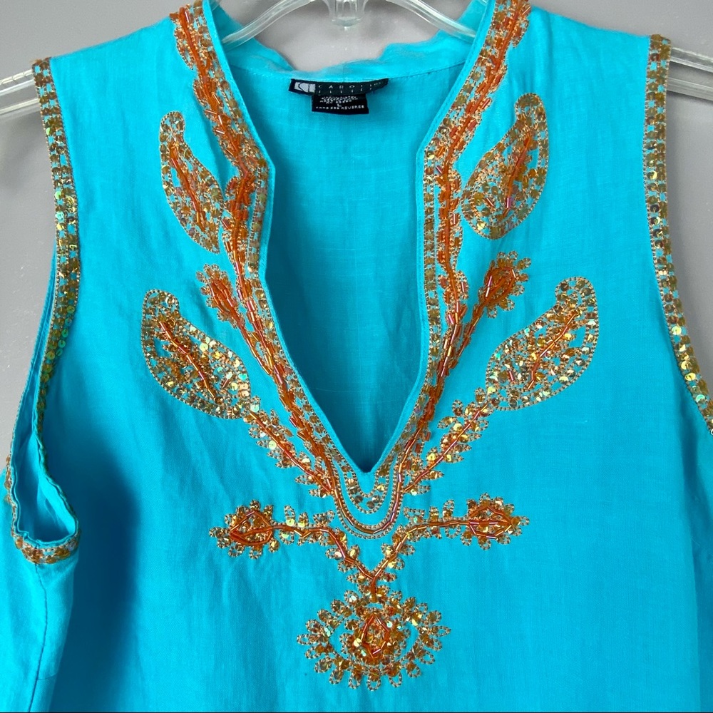 Carole Little Sequin Linen sleeveless tunic shirt